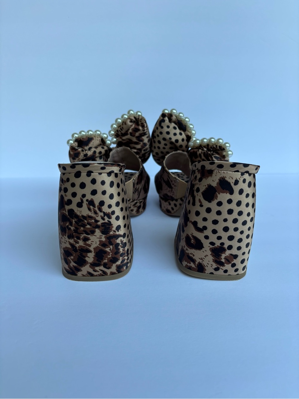 Betsey Johnson Leopard Pearl-Trim Block Heel - Brown/Black - Picture 4 of 8